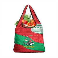 Mauritania Christmas Grocery Bag with Santa Sharks Festive Fish Pattern and Red Green Holiday Design - Wonder Print Shop