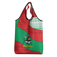 Mauritania Christmas Grocery Bag with Santa Sharks Festive Fish Pattern and Red Green Holiday Design - Wonder Print Shop