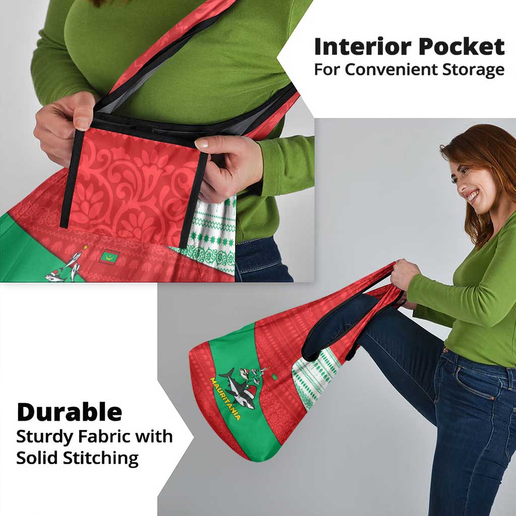 Mauritania Christmas Grocery Bag with Santa Sharks Festive Fish Pattern and Red Green Holiday Design - Wonder Print Shop