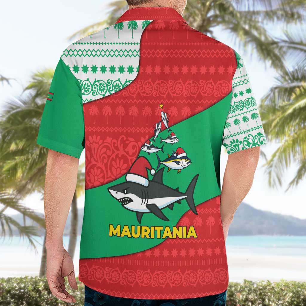 Mauritania Christmas Hawaiian Shirt with Santa Sharks Festive Fish Pattern and Red Green Holiday Design - Wonder Print Shop