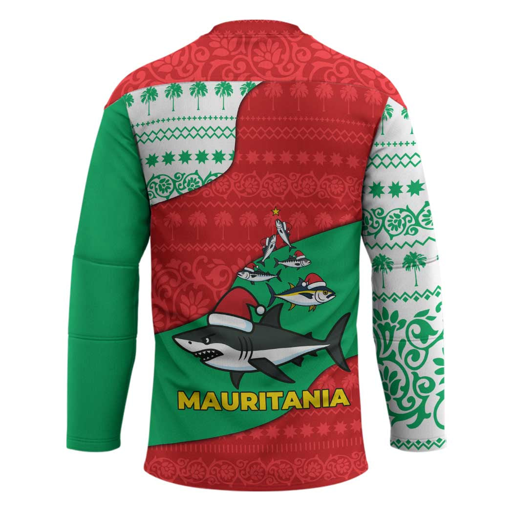 Mauritania Christmas Hockey Jersey with Santa Sharks Festive Fish Pattern and Red Green Holiday Design - Wonder Print Shop