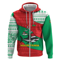 Mauritania Christmas Hoodie with Santa Sharks Festive Fish Pattern and Red Green Holiday Design - Wonder Print Shop