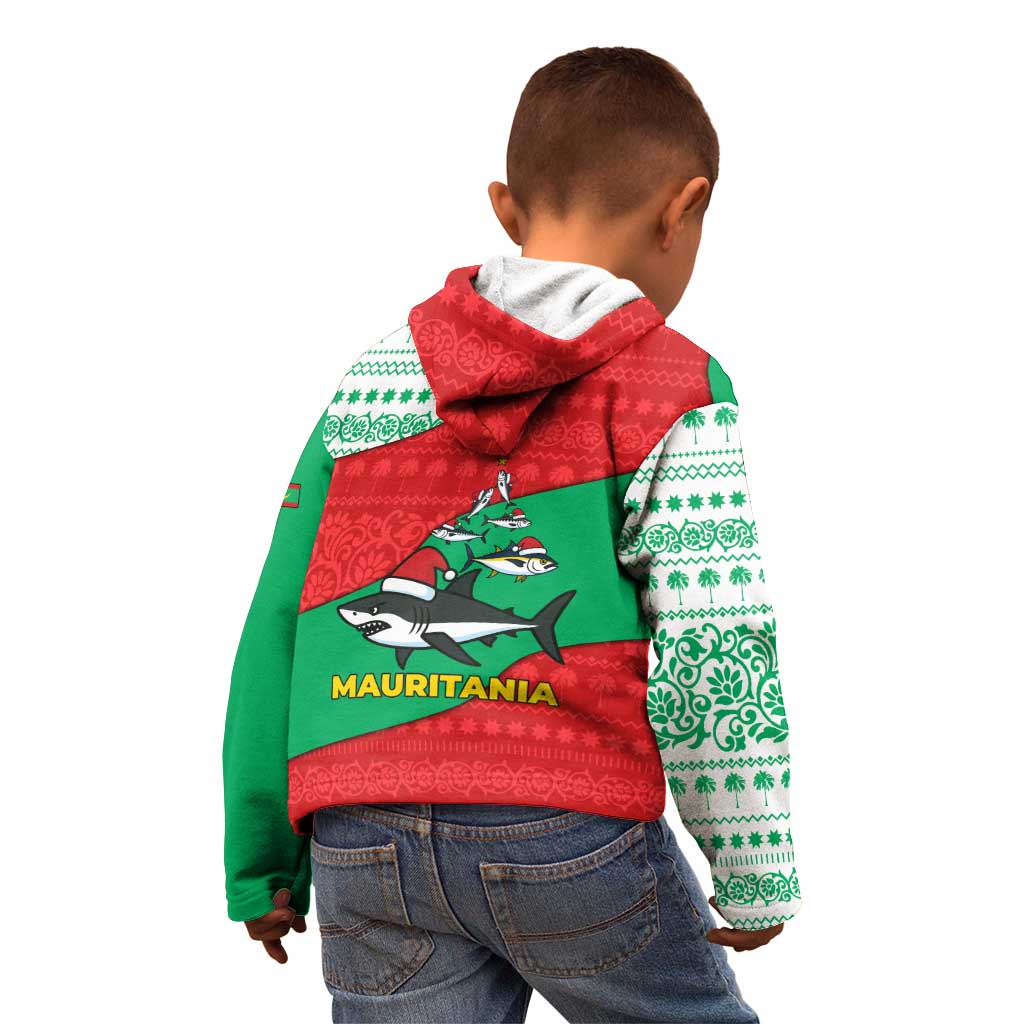 Mauritania Christmas Kid Hoodie with Santa Sharks Festive Fish Pattern and Red Green Holiday Design - Wonder Print Shop