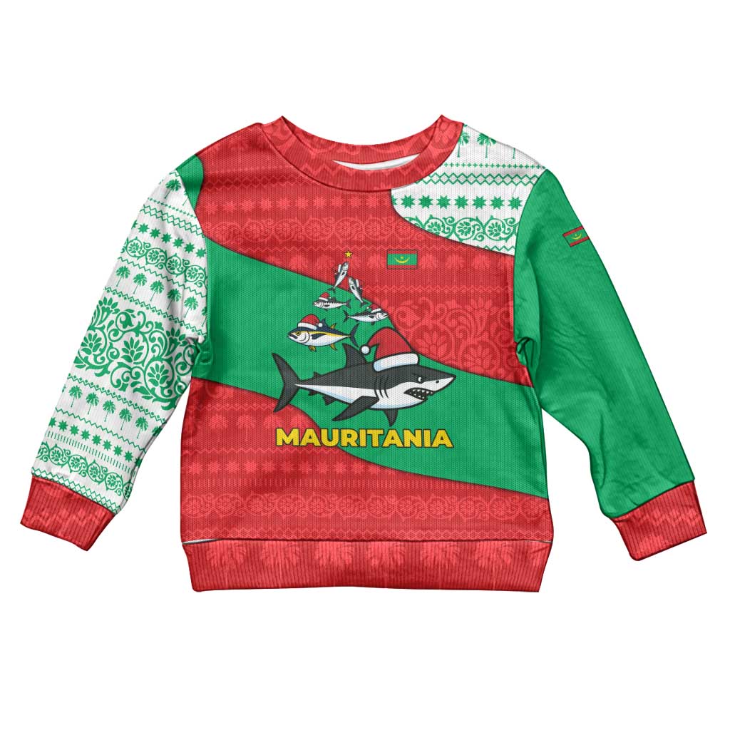 Mauritania Christmas Kid Ugly Christmas Sweater with Santa Sharks Festive Fish Pattern and Red Green Holiday Design - Wonder Print Shop