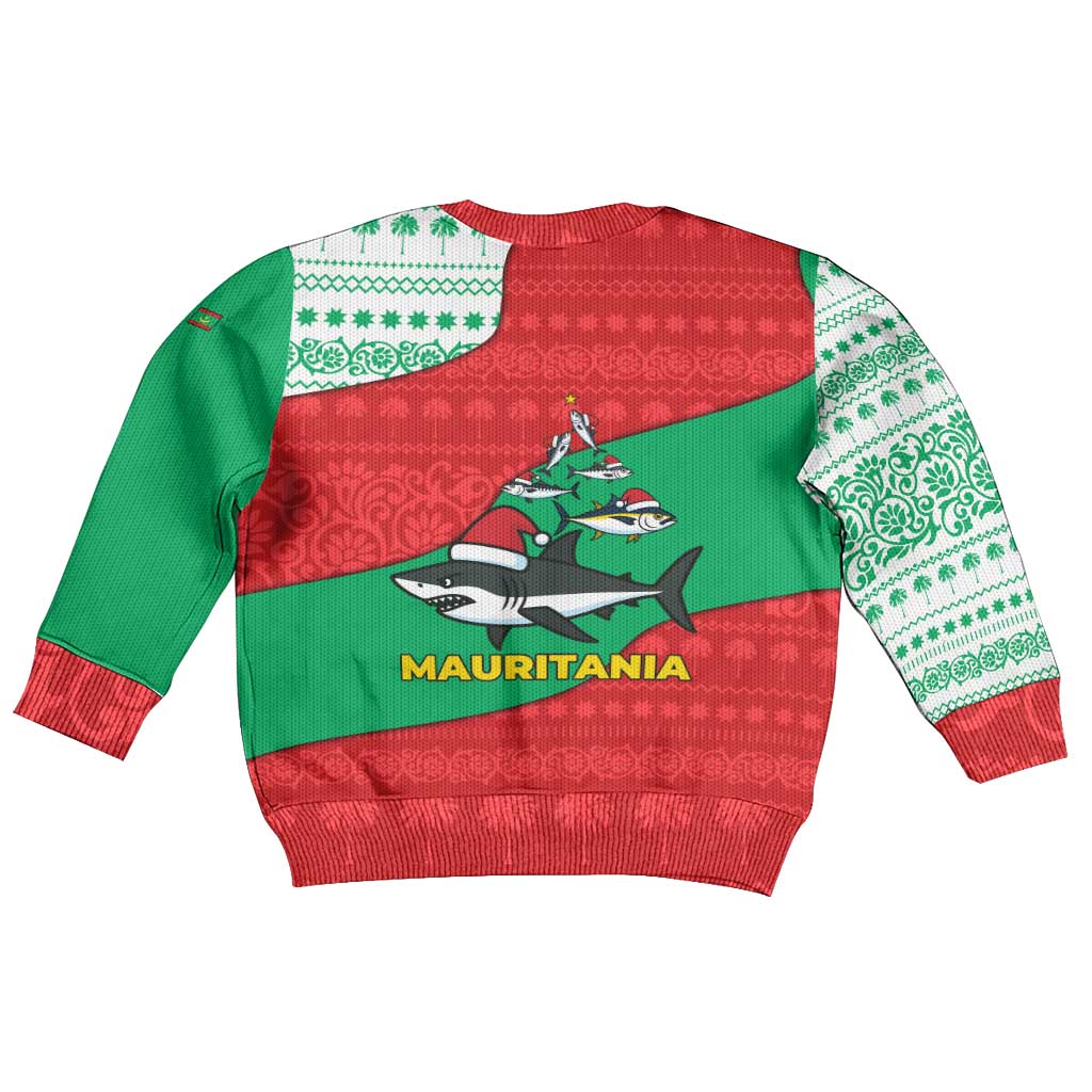 Mauritania Christmas Kid Ugly Christmas Sweater with Santa Sharks Festive Fish Pattern and Red Green Holiday Design - Wonder Print Shop