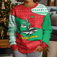 Mauritania Christmas Kid Ugly Christmas Sweater with Santa Sharks Festive Fish Pattern and Red Green Holiday Design - Wonder Print Shop