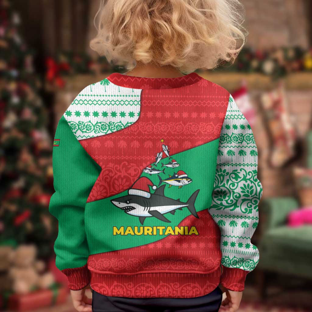 Mauritania Christmas Kid Ugly Christmas Sweater with Santa Sharks Festive Fish Pattern and Red Green Holiday Design - Wonder Print Shop