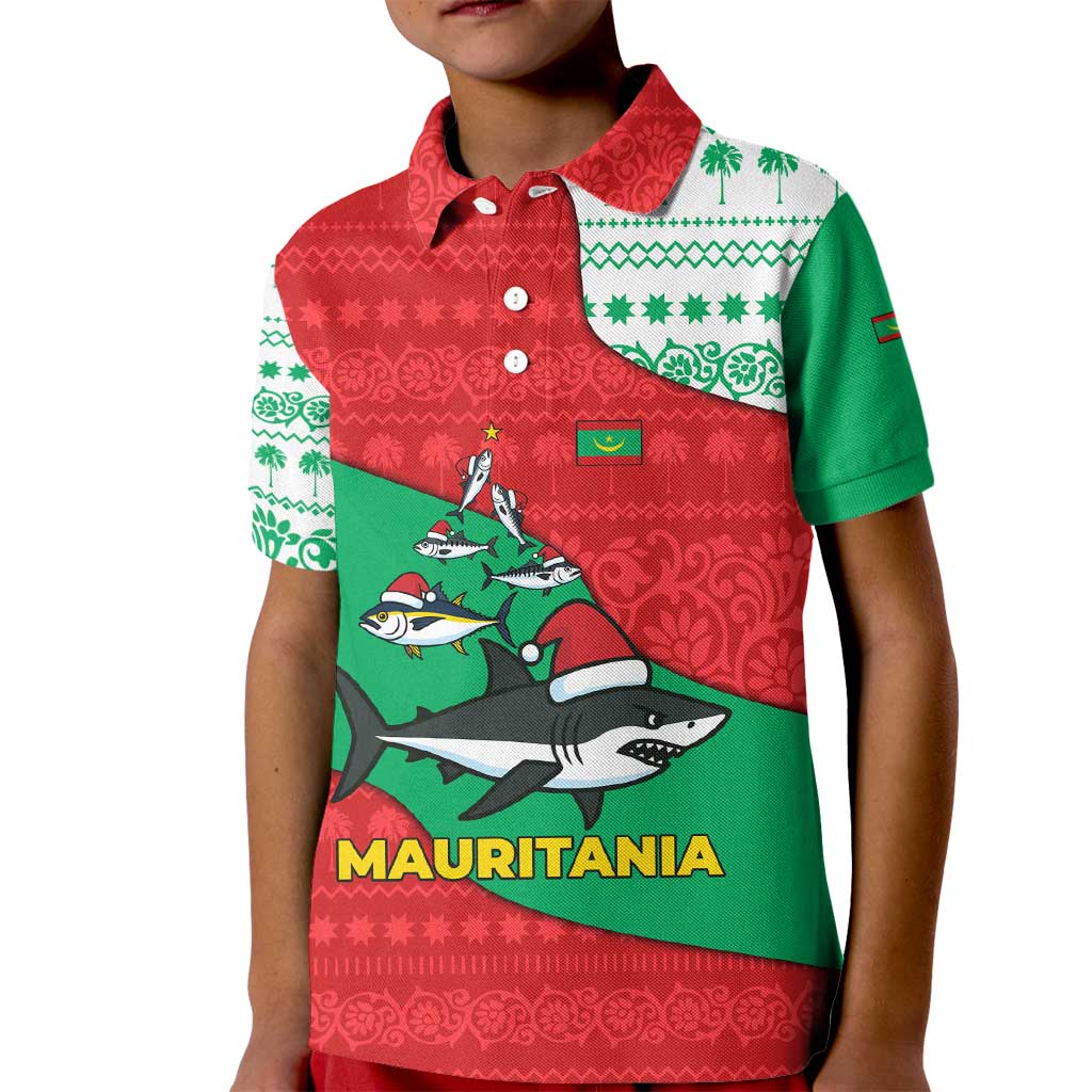 Mauritania Christmas Kid Polo Shirt with Santa Sharks Festive Fish Pattern and Red Green Holiday Design - Wonder Print Shop