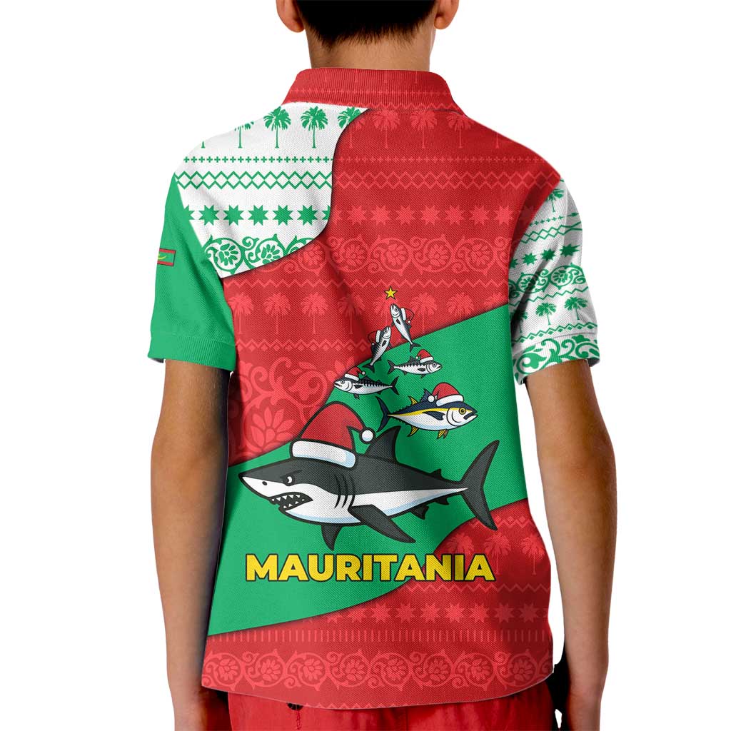 Mauritania Christmas Kid Polo Shirt with Santa Sharks Festive Fish Pattern and Red Green Holiday Design - Wonder Print Shop