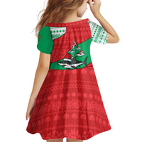 Mauritania Christmas Kid Short Sleeve Dress with Santa Sharks Festive Fish Pattern and Red Green Holiday Design - Wonder Print Shop
