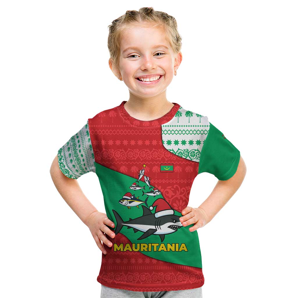 Mauritania Christmas Kid T Shirt with Santa Sharks Festive Fish Pattern and Red Green Holiday Design - Wonder Print Shop