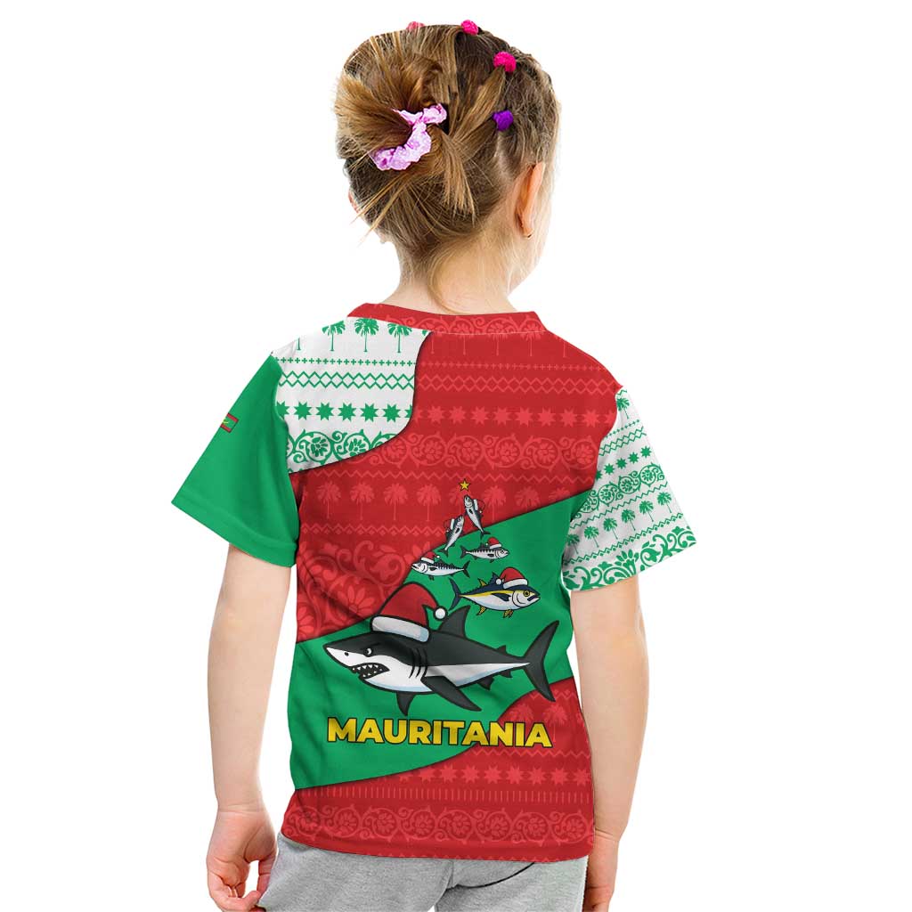 Mauritania Christmas Kid T Shirt with Santa Sharks Festive Fish Pattern and Red Green Holiday Design - Wonder Print Shop