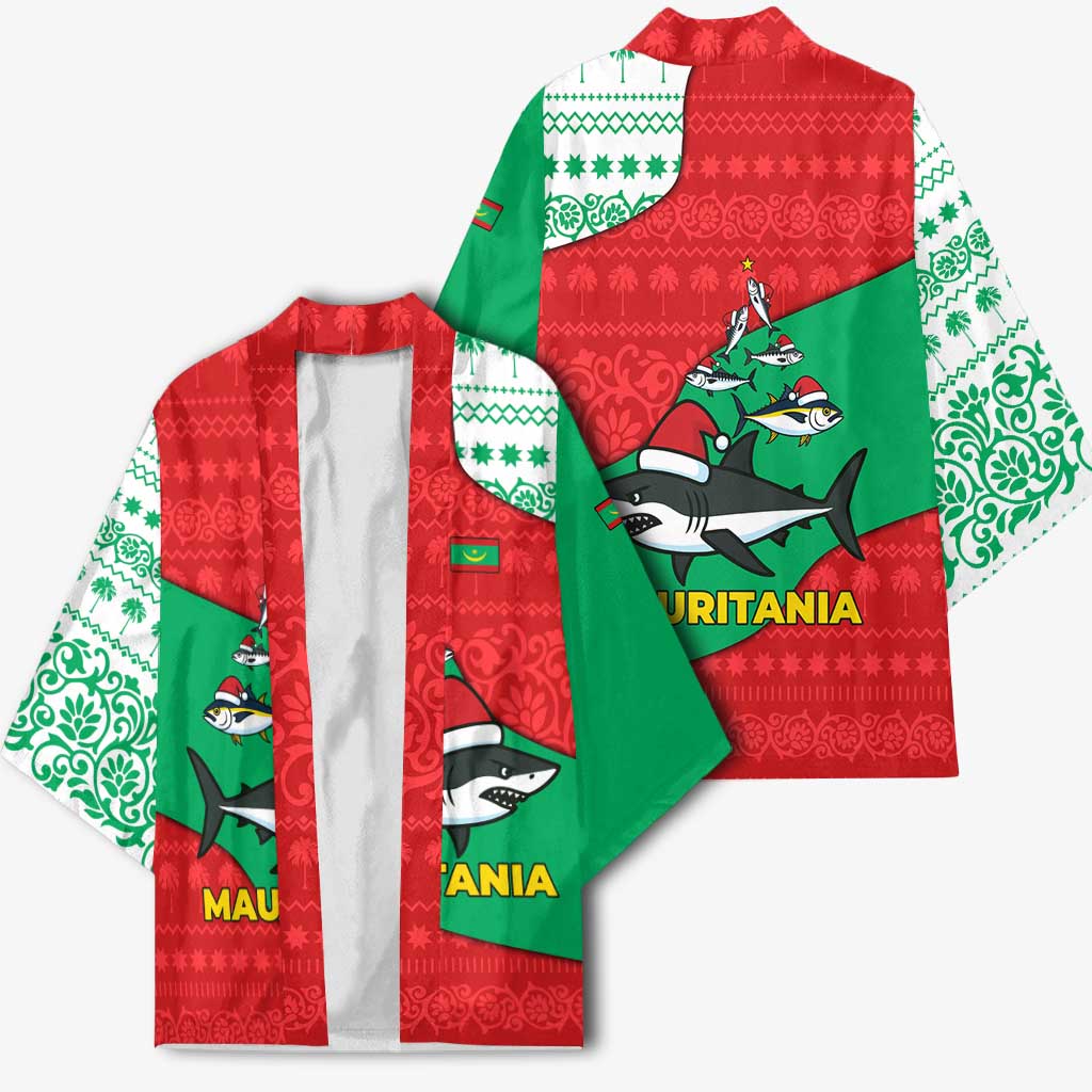 Mauritania Christmas Kimono with Santa Sharks Festive Fish Pattern and Red Green Holiday Design - Wonder Print Shop