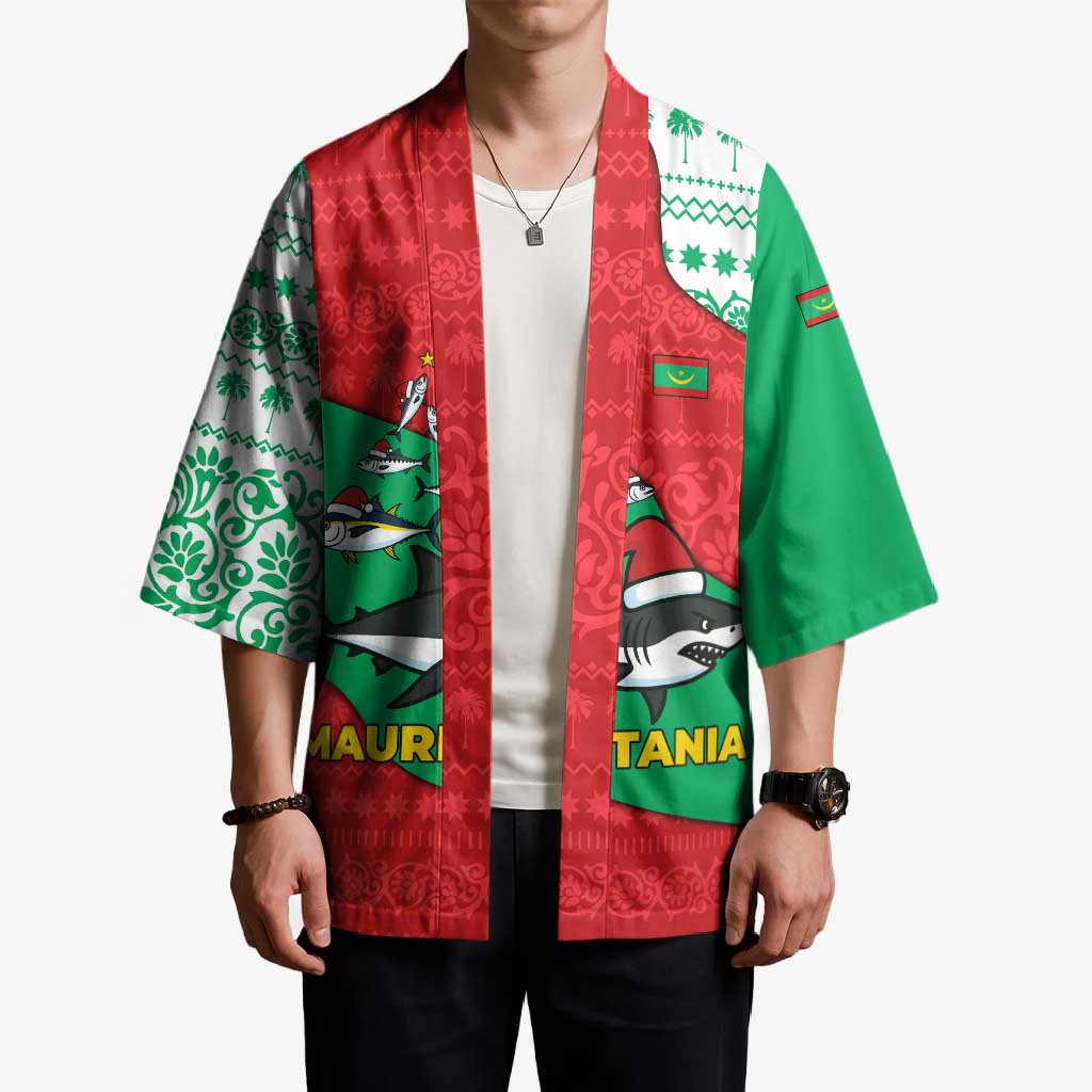 Mauritania Christmas Kimono with Santa Sharks Festive Fish Pattern and Red Green Holiday Design - Wonder Print Shop