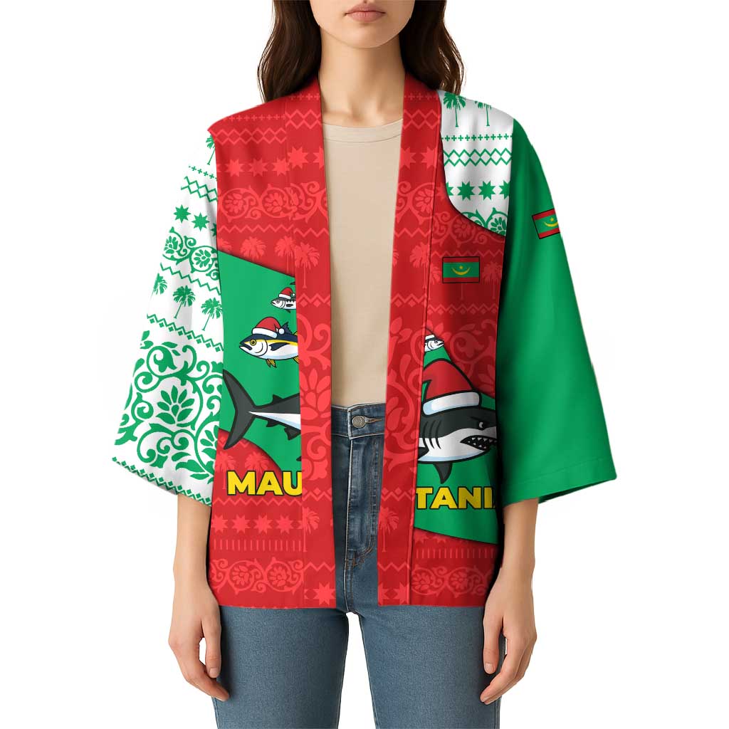 Mauritania Christmas Kimono with Santa Sharks Festive Fish Pattern and Red Green Holiday Design - Wonder Print Shop
