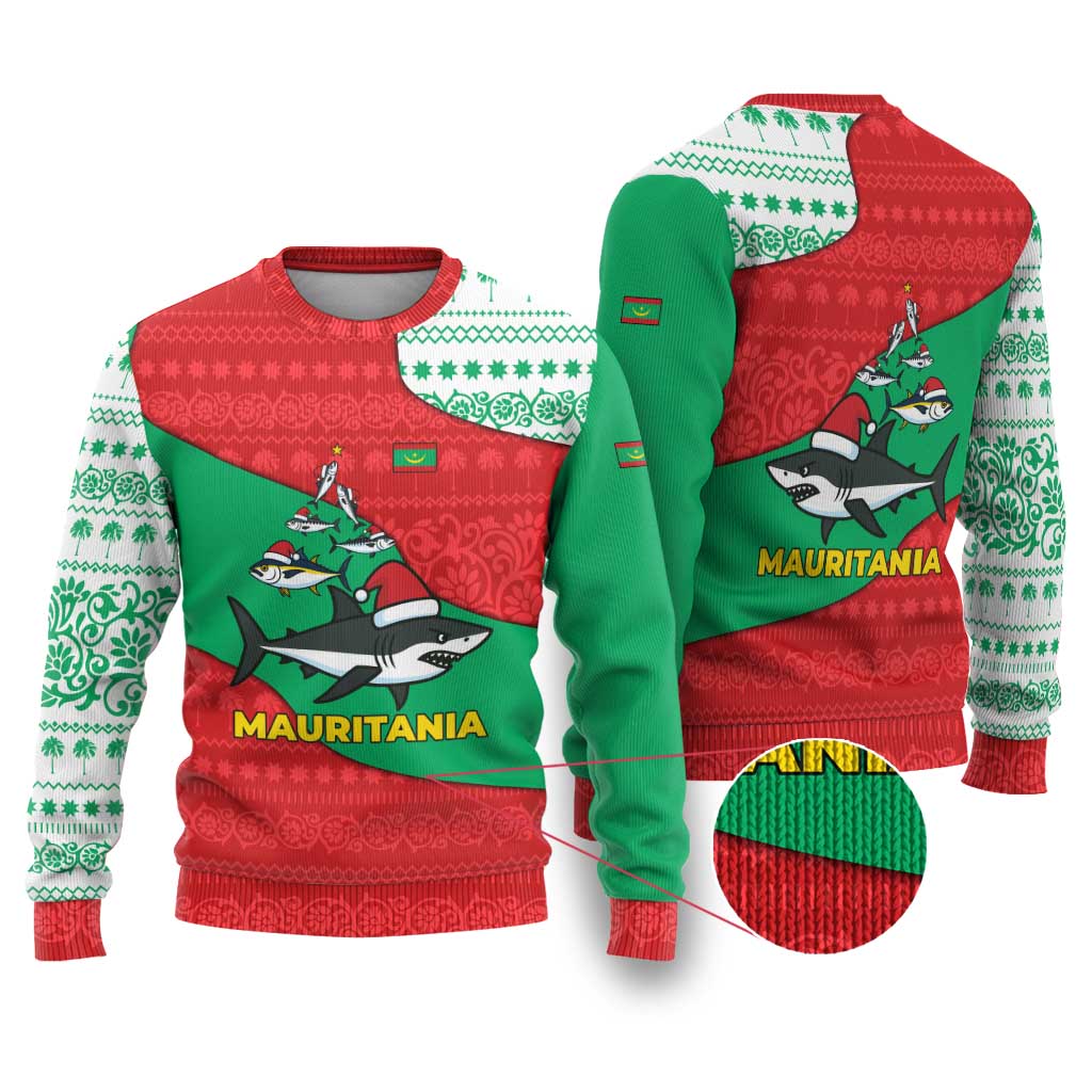 Mauritania Christmas Ugly Christmas Sweater with Santa Sharks Festive Fish Pattern and Red Green Holiday Design - Wonder Print Shop
