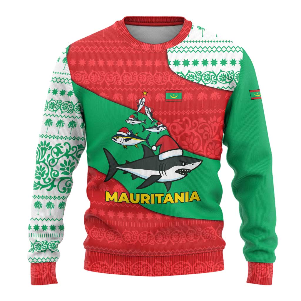 Mauritania Christmas Ugly Christmas Sweater with Santa Sharks Festive Fish Pattern and Red Green Holiday Design - Wonder Print Shop