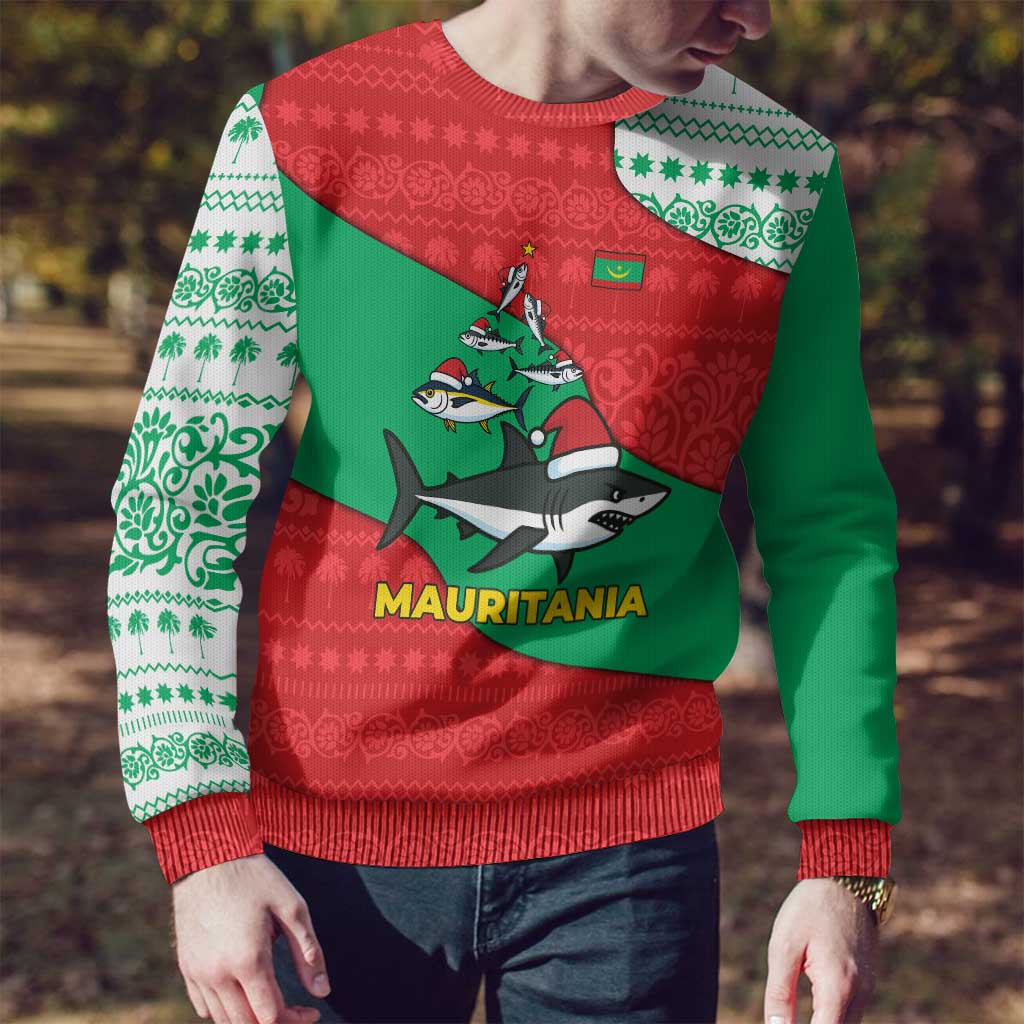 Mauritania Christmas Ugly Christmas Sweater with Santa Sharks Festive Fish Pattern and Red Green Holiday Design - Wonder Print Shop