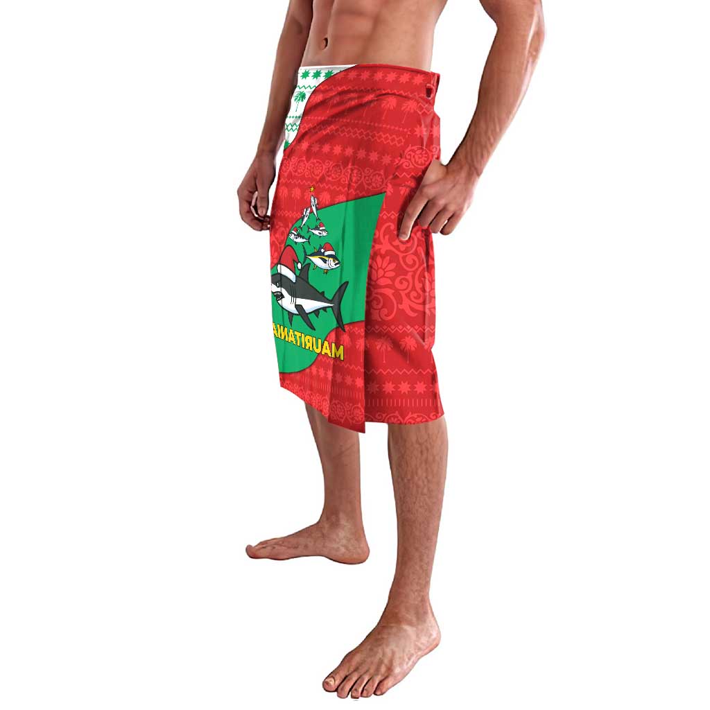 Mauritania Christmas Lavalava with Santa Sharks Festive Fish Pattern and Red Green Holiday Design - Wonder Print Shop