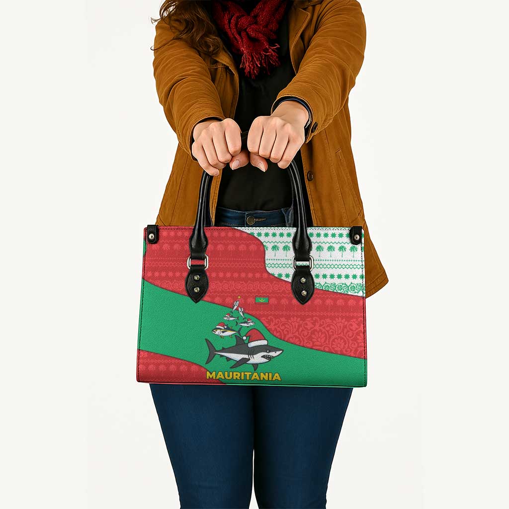 Mauritania Christmas Leather Bag with Santa Sharks Festive Fish Pattern and Red Green Holiday Design - Wonder Print Shop