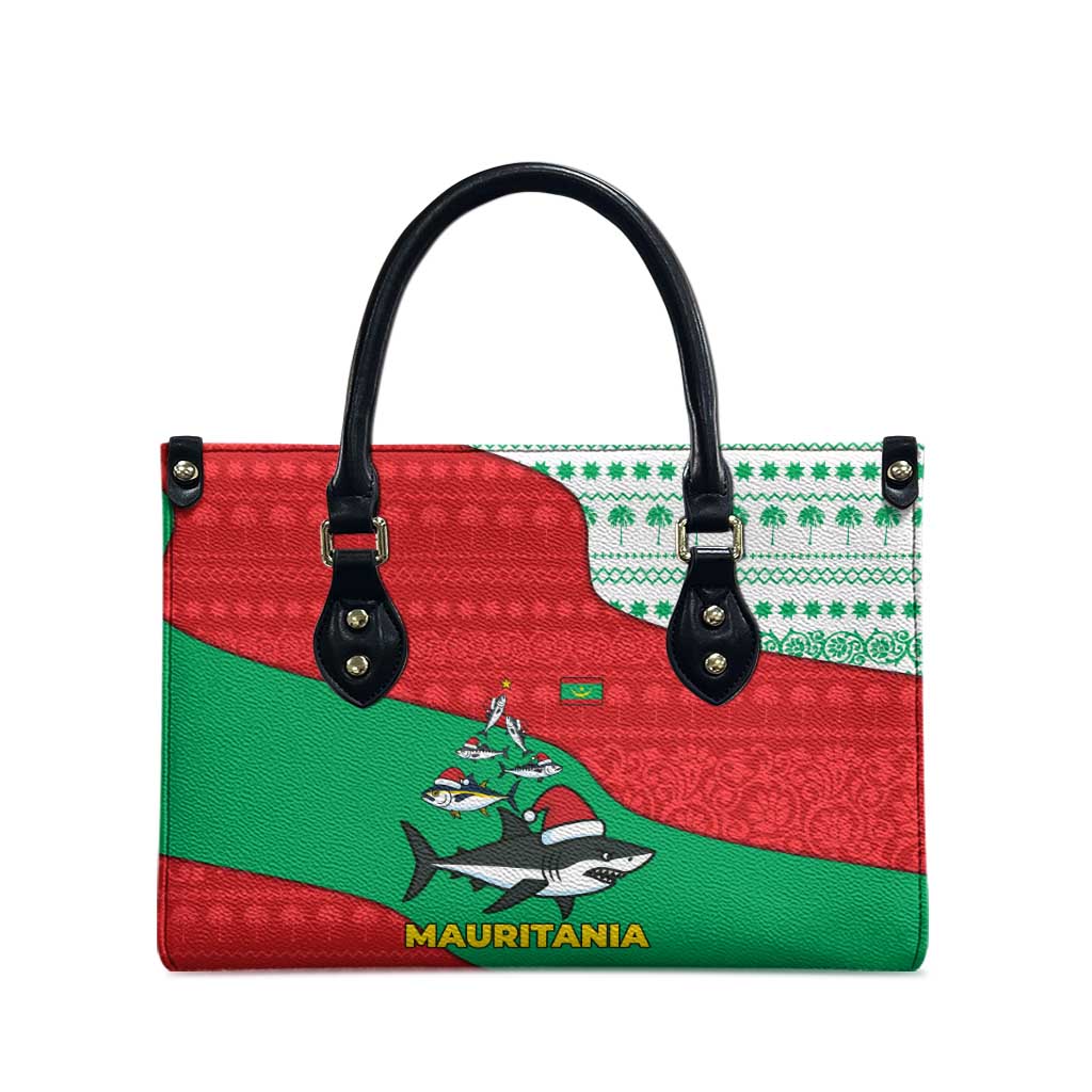 Mauritania Christmas Leather Bag with Santa Sharks Festive Fish Pattern and Red Green Holiday Design - Wonder Print Shop