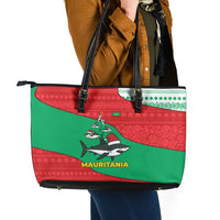 Mauritania Christmas Leather Tote Bag with Santa Sharks Festive Fish Pattern and Red Green Holiday Design - Wonder Print Shop