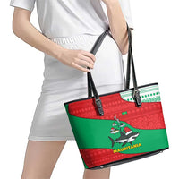 Mauritania Christmas Leather Tote Bag with Santa Sharks Festive Fish Pattern and Red Green Holiday Design - Wonder Print Shop