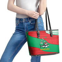Mauritania Christmas Leather Tote Bag with Santa Sharks Festive Fish Pattern and Red Green Holiday Design - Wonder Print Shop