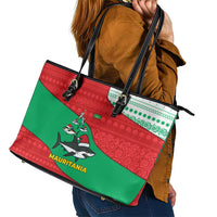 Mauritania Christmas Leather Tote Bag with Santa Sharks Festive Fish Pattern and Red Green Holiday Design - Wonder Print Shop
