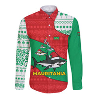 Mauritania Christmas Long Sleeve Button Shirt with Santa Sharks Festive Fish Pattern and Red Green Holiday Design - Wonder Print Shop
