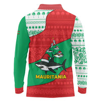 Mauritania Christmas Long Sleeve Polo Shirt with Santa Sharks Festive Fish Pattern and Red Green Holiday Design - Wonder Print Shop