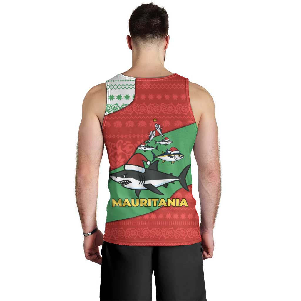 Mauritania Christmas Men Tank Top with Santa Sharks Festive Fish Pattern and Red Green Holiday Design - Wonder Print Shop