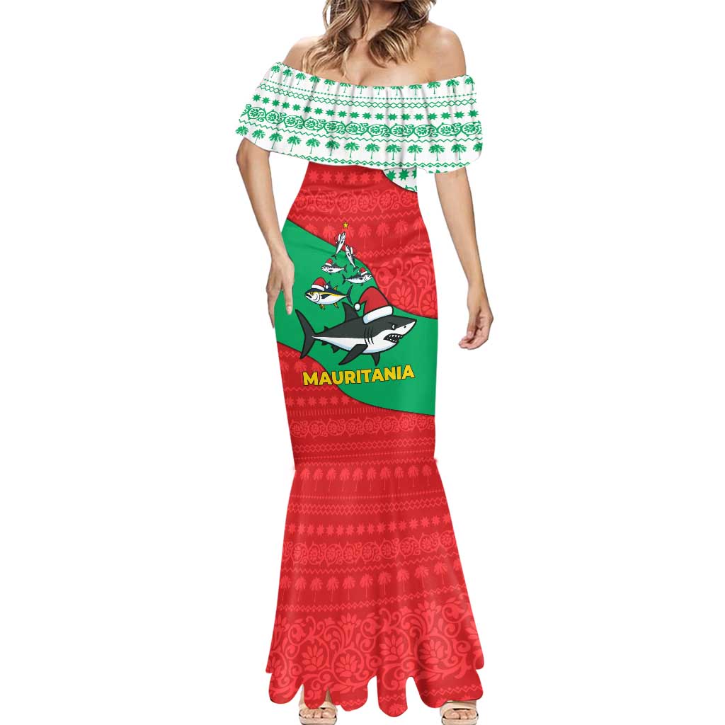 Mauritania Christmas Mermaid Dress with Santa Sharks Festive Fish Pattern and Red Green Holiday Design - Wonder Print Shop