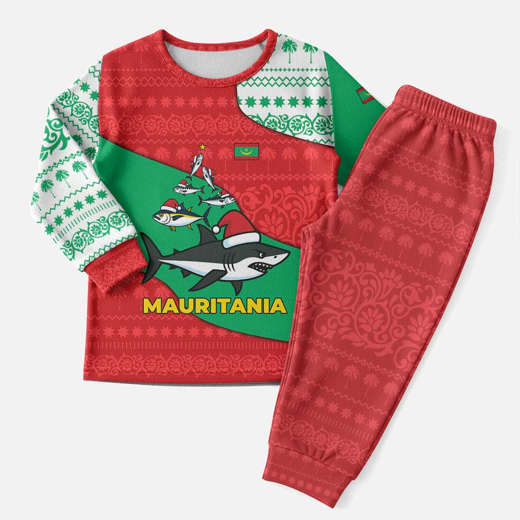 Mauritania Christmas Pajama Set with Santa Sharks Festive Fish Pattern and Red Green Holiday Design - Wonder Print Shop