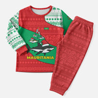 Mauritania Christmas Pajama Set with Santa Sharks Festive Fish Pattern and Red Green Holiday Design - Wonder Print Shop