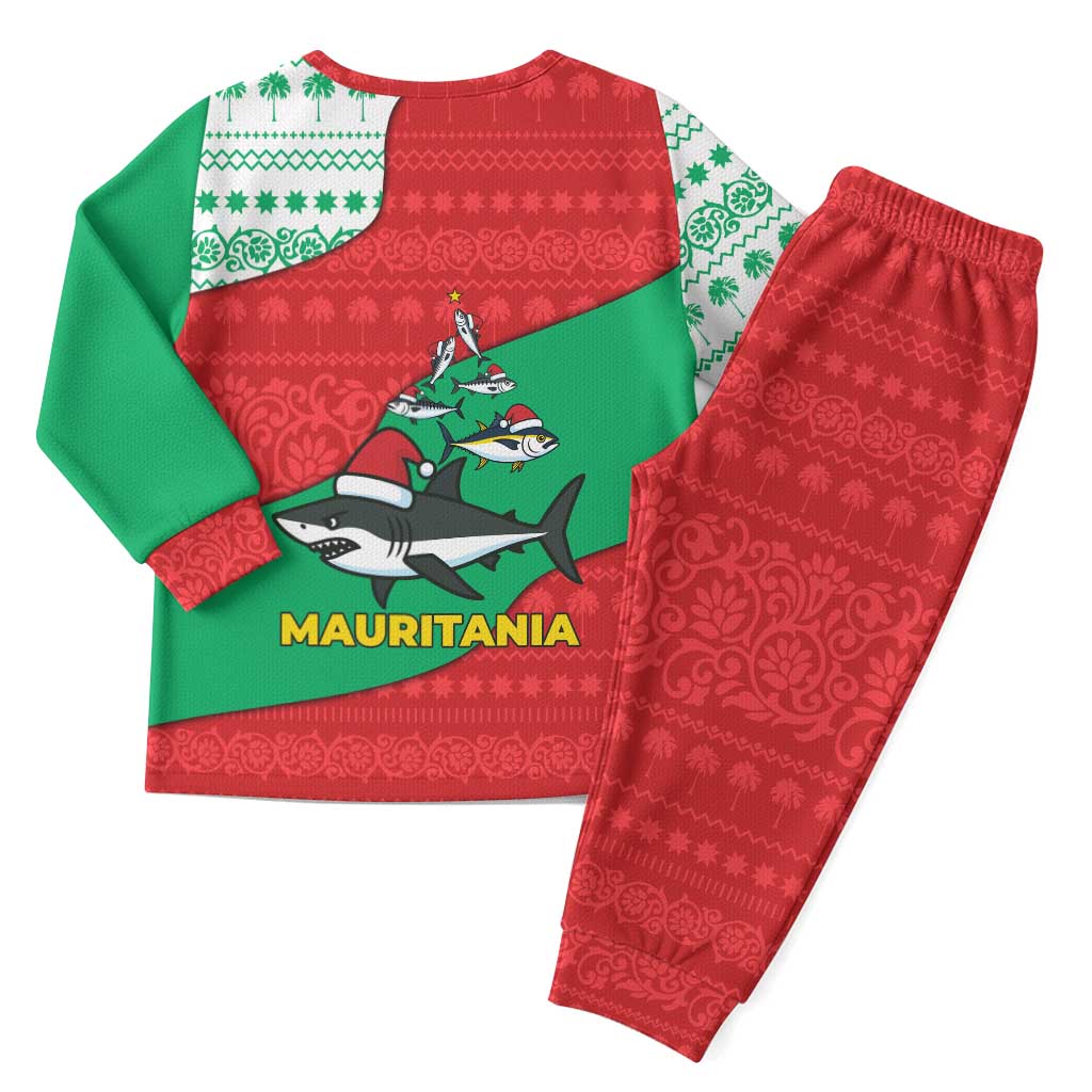 Mauritania Christmas Pajama Set with Santa Sharks Festive Fish Pattern and Red Green Holiday Design - Wonder Print Shop