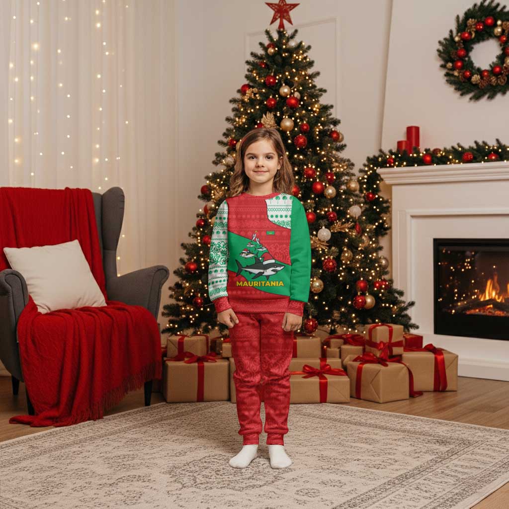 Mauritania Christmas Pajama Set with Santa Sharks Festive Fish Pattern and Red Green Holiday Design - Wonder Print Shop