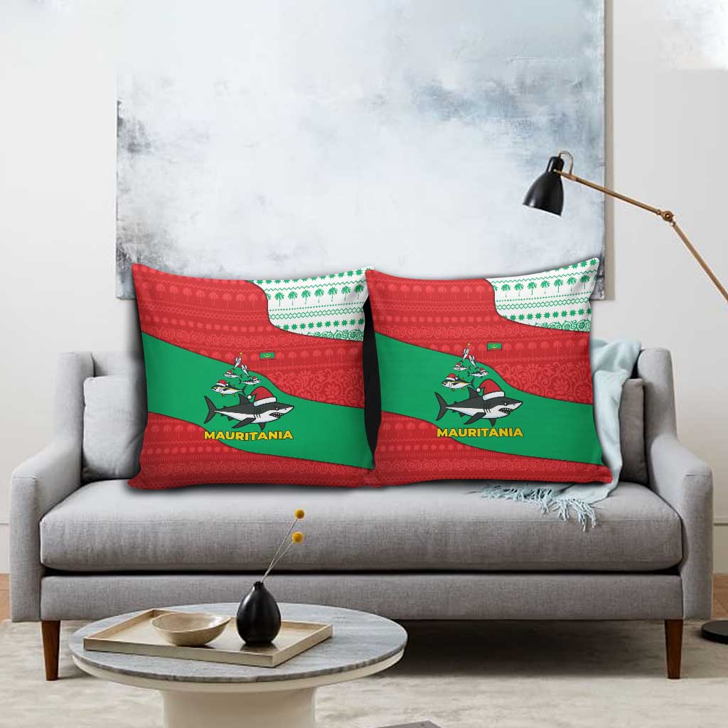 Mauritania Christmas Pillow Cover with Santa Sharks Festive Fish Pattern and Red Green Holiday Design - Wonder Print Shop