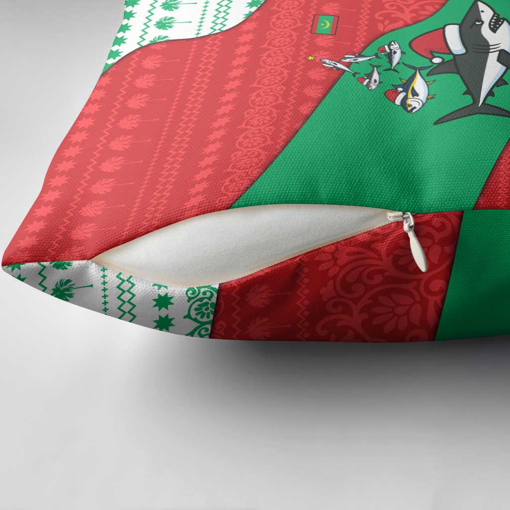 Mauritania Christmas Pillow Cover with Santa Sharks Festive Fish Pattern and Red Green Holiday Design - Wonder Print Shop