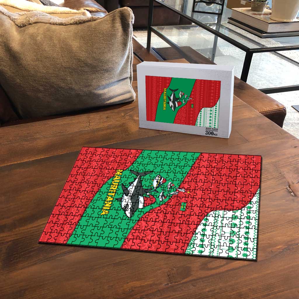 Mauritania Christmas Puzzle with Santa Sharks Festive Fish Pattern and Red Green Holiday Design - Wonder Print Shop