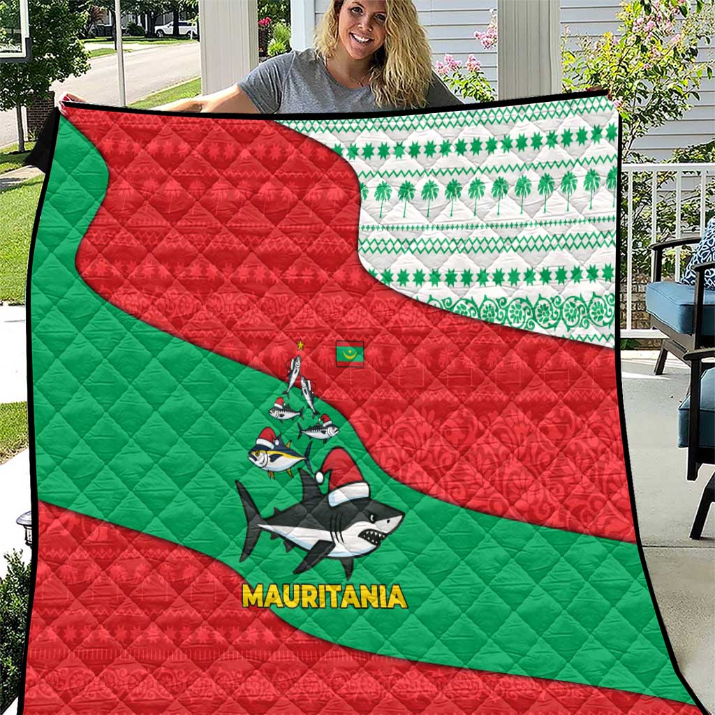 Mauritania Christmas Quilt with Santa Sharks Festive Fish Pattern and Red Green Holiday Design - Wonder Print Shop