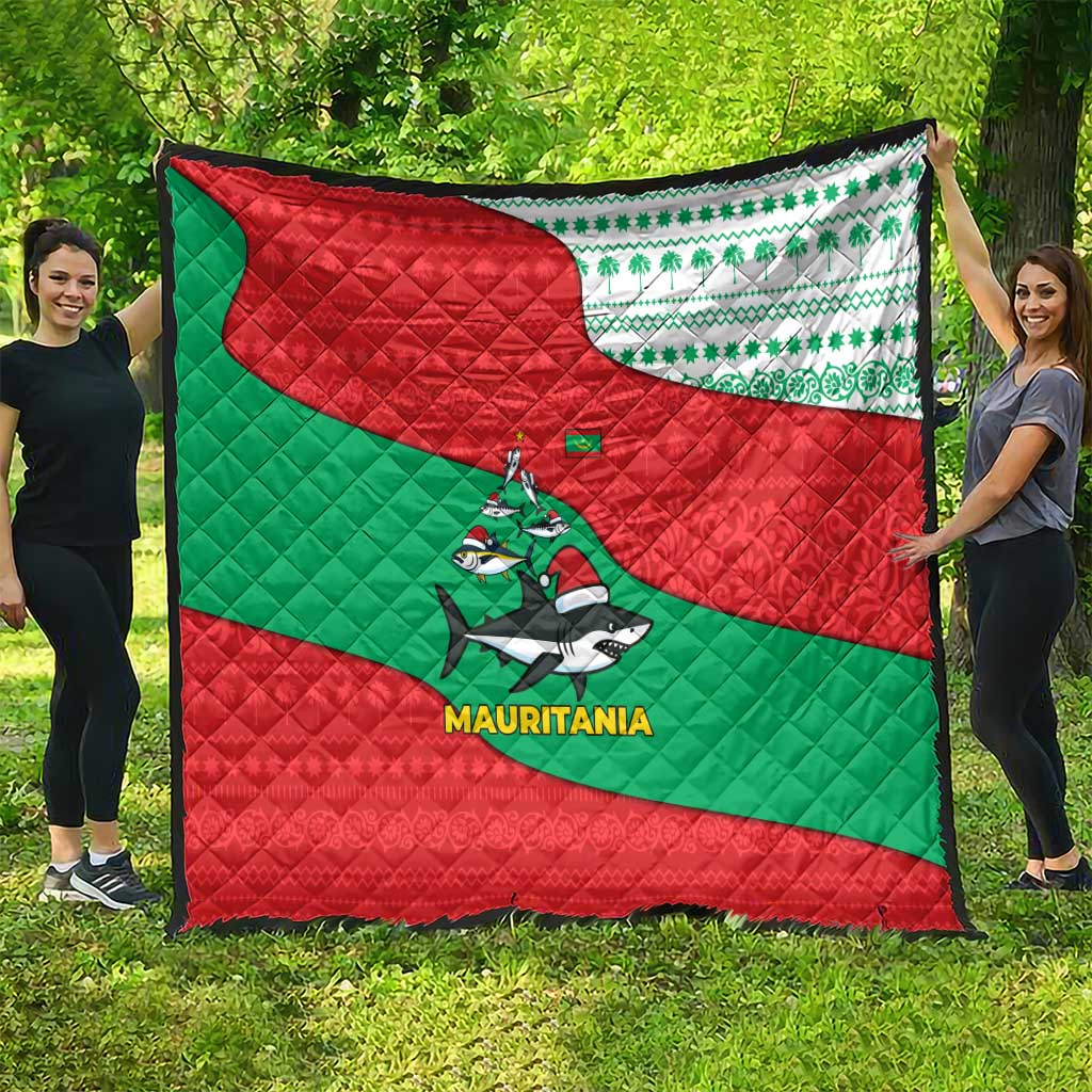 Mauritania Christmas Quilt with Santa Sharks Festive Fish Pattern and Red Green Holiday Design - Wonder Print Shop