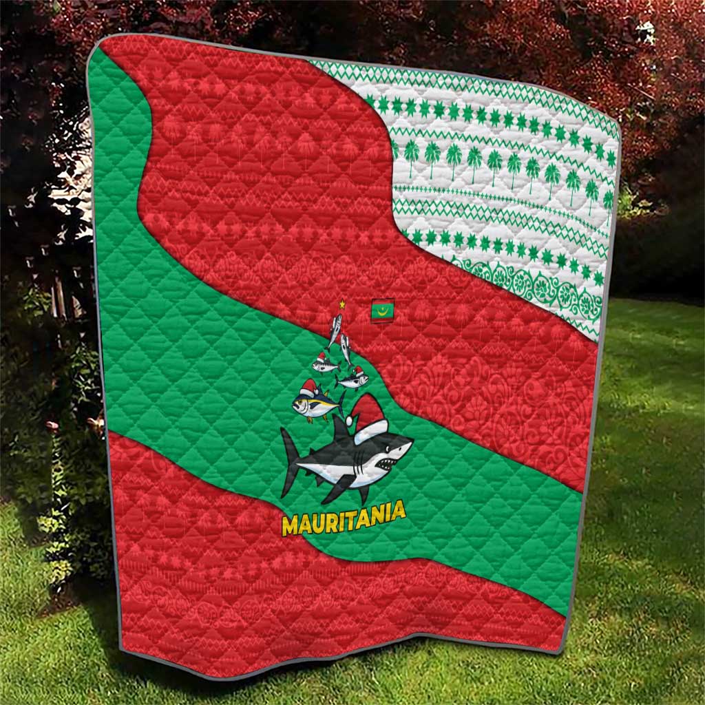 Mauritania Christmas Quilt with Santa Sharks Festive Fish Pattern and Red Green Holiday Design - Wonder Print Shop