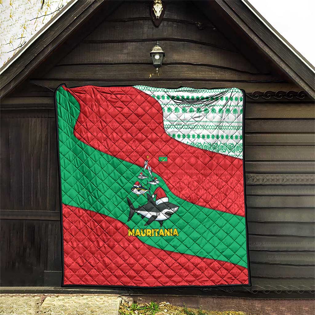 Mauritania Christmas Quilt with Santa Sharks Festive Fish Pattern and Red Green Holiday Design - Wonder Print Shop