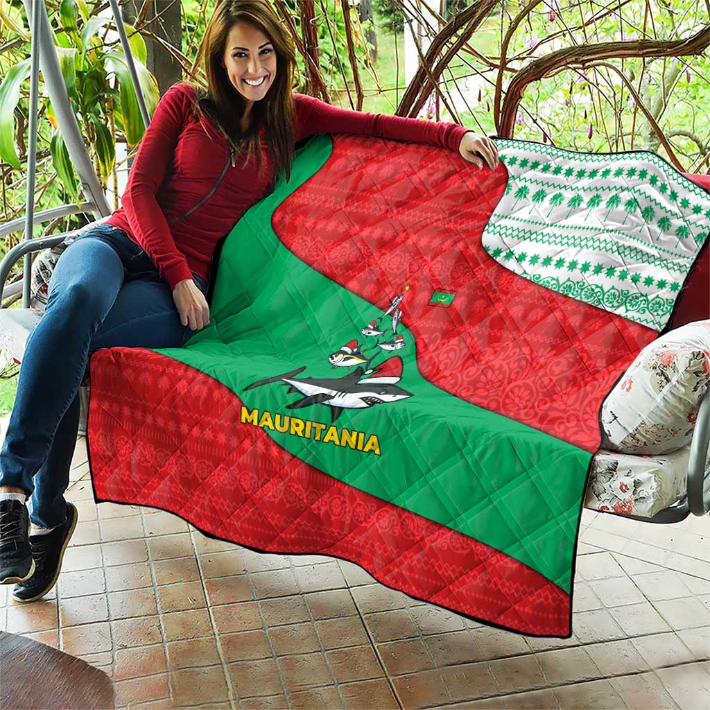 Mauritania Christmas Quilt with Santa Sharks Festive Fish Pattern and Red Green Holiday Design - Wonder Print Shop