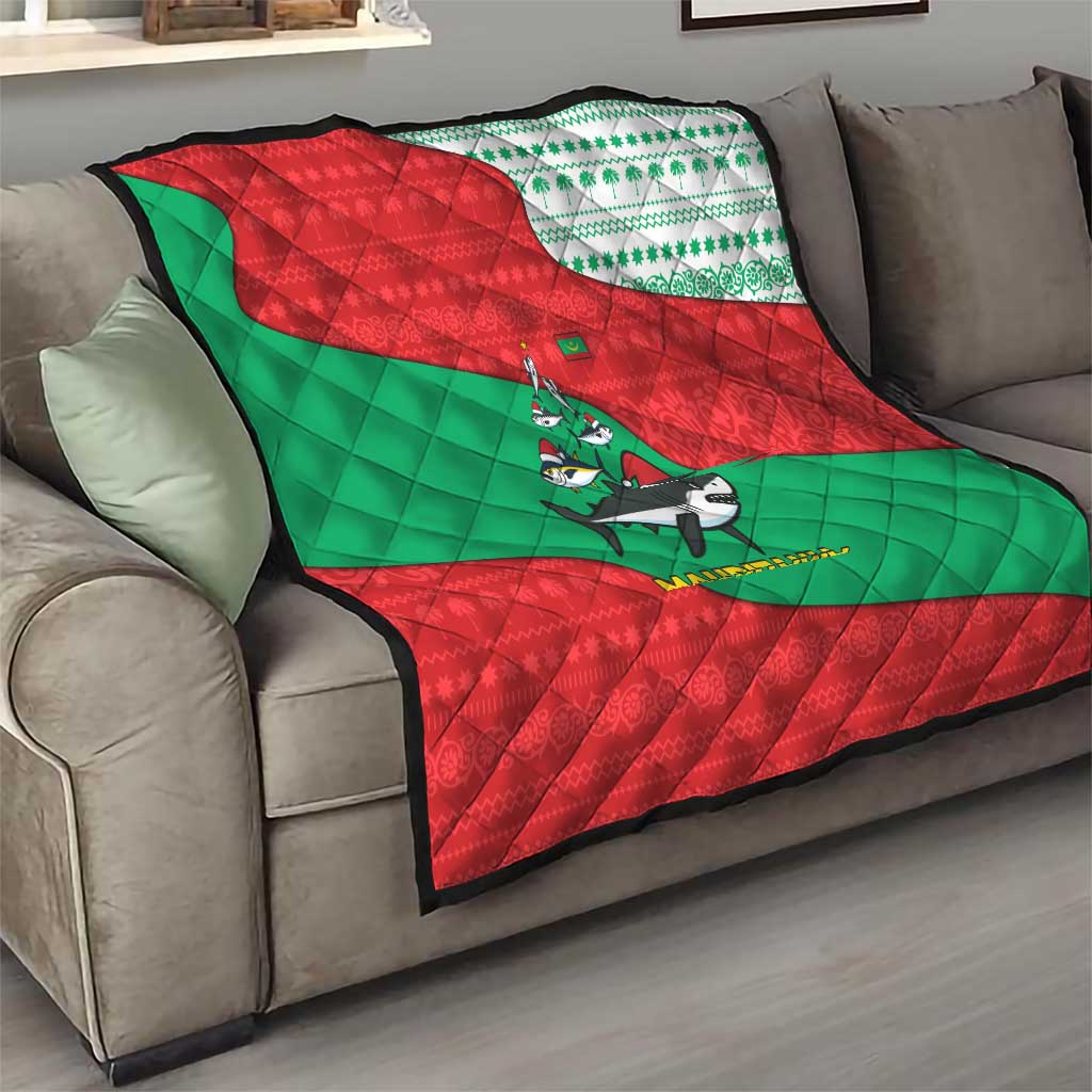 Mauritania Christmas Quilt with Santa Sharks Festive Fish Pattern and Red Green Holiday Design - Wonder Print Shop