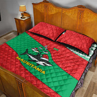 Mauritania Christmas Quilt Bed Set with Santa Sharks Festive Fish Pattern and Red Green Holiday Design - Wonder Print Shop