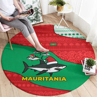 Mauritania Christmas Round Carpet with Santa Sharks Festive Fish Pattern and Red Green Holiday Design - Wonder Print Shop