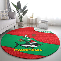 Mauritania Christmas Round Carpet with Santa Sharks Festive Fish Pattern and Red Green Holiday Design - Wonder Print Shop