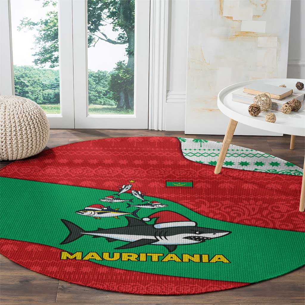 Mauritania Christmas Round Carpet with Santa Sharks Festive Fish Pattern and Red Green Holiday Design - Wonder Print Shop